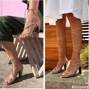 Golden Age Hollywood GOLD Leather Wrap Tie High Heeled Sandals SIZE:8